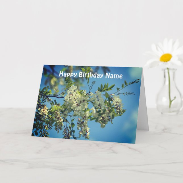 Locust Flower Blossoms Personalised Birthday Card (Small Plant)