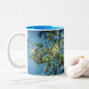 Locust Flower Blossoms Personalised  Two-Tone Coffee Mug