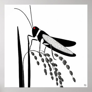 Locust On A Rice Plant - Archival Art Print