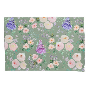 Loden Frost Green Watercolor Floral Pillowcase