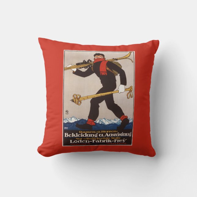 Loden Ski Clothes Skiing Advertisement Poster Cushion (Front)