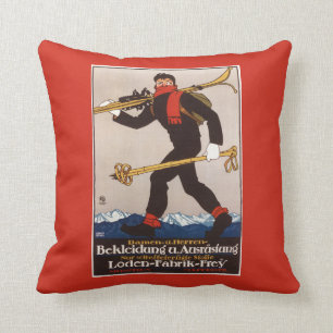 Loden Ski Clothes Skiing Advertisement Poster Cushion