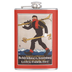 Loden Ski Clothes Skiing Advertisement Poster Hip Flask