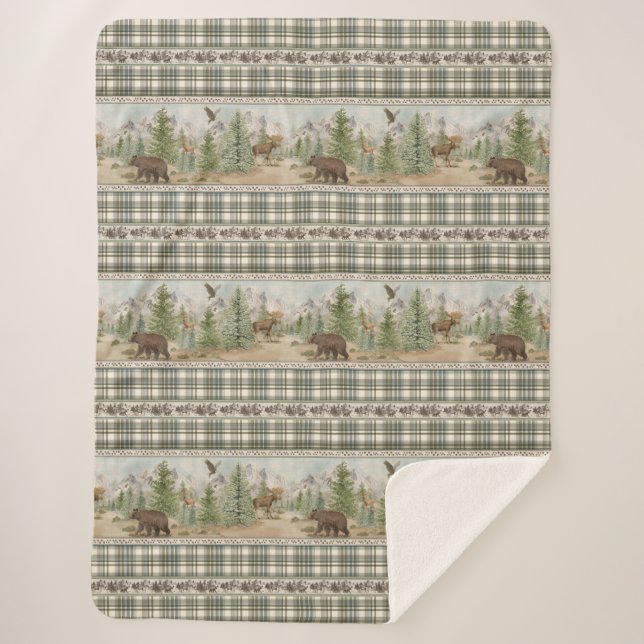 Lodge Bear Plaid Sherpa Blanket (Front)
