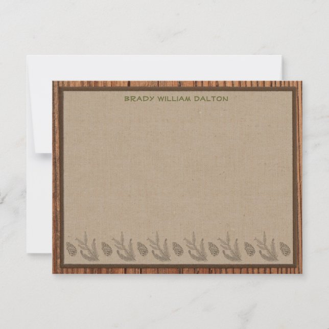 Lodge Style Personalised Flat Note Cards - Wood (Front)