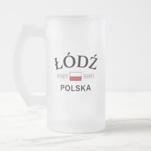Lodz Polska (Poland) Polish Coordinates Frosted Glass Beer Mug