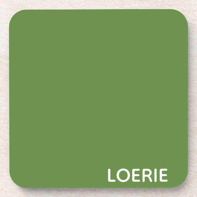 Loerie green colour name coaster (Front)