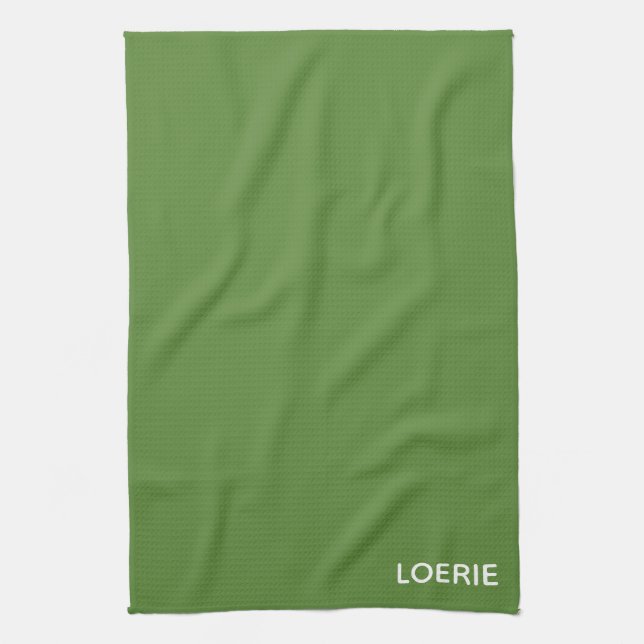 Loerie green colour name tea towel (Vertical)