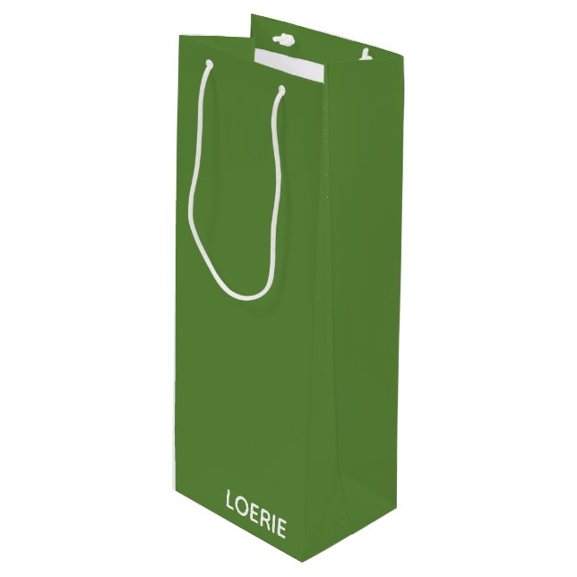 Loerie green colour name wine gift bag (Front Angled)