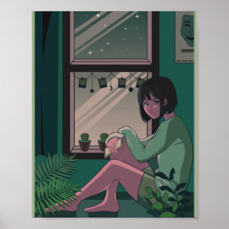 Lofi Anime Art Sad Girl Missing Someone Poster