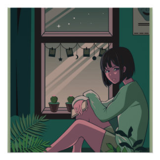 Lofi Anime Art Sad Girl Missing Someone  Poster