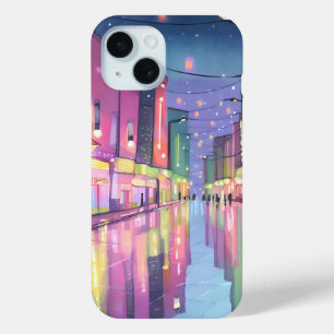 Lofi City Night Lights Colourful Watercolor iPhone 15 Case