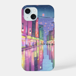 Lofi City Night Lights   Colourful Watercolor iPhone 15 Case