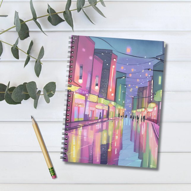 Lofi City Night Lights | Colourful Watercolor Notebook (Creator Uploaded)