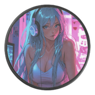 Lofi Gamer Girl   Chill Anime Aesthetic Hockey Puck