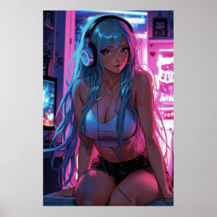 Lofi Gamer Girl   Chill Anime Aesthetic Poster