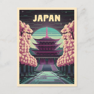 LoFi Vaporwave Retro 80s Japanese Temple Sakura Postcard