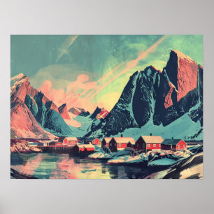 Lofoten Islands, Norway Retro Poster