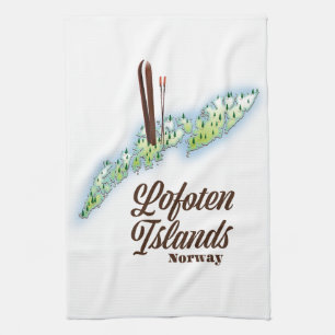 Lofoten islands, Norway ski poster. Tea Towel