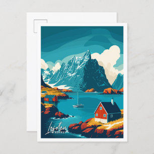 Lofoten Norway Art Vintage Travel Illustration Postcard