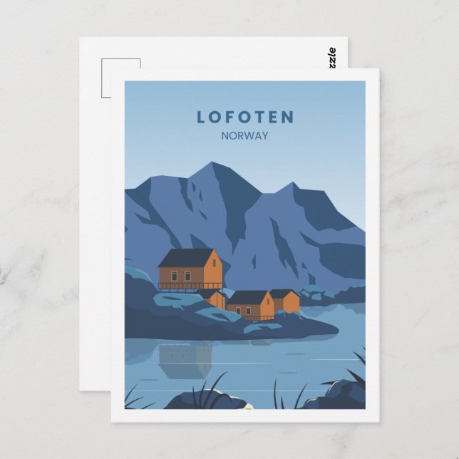 Lofoten Norway Famous Travel Place Illustration Postcard (Front/Back)