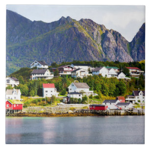 Lofoten Norway Reine village under sunny blue sky Tile