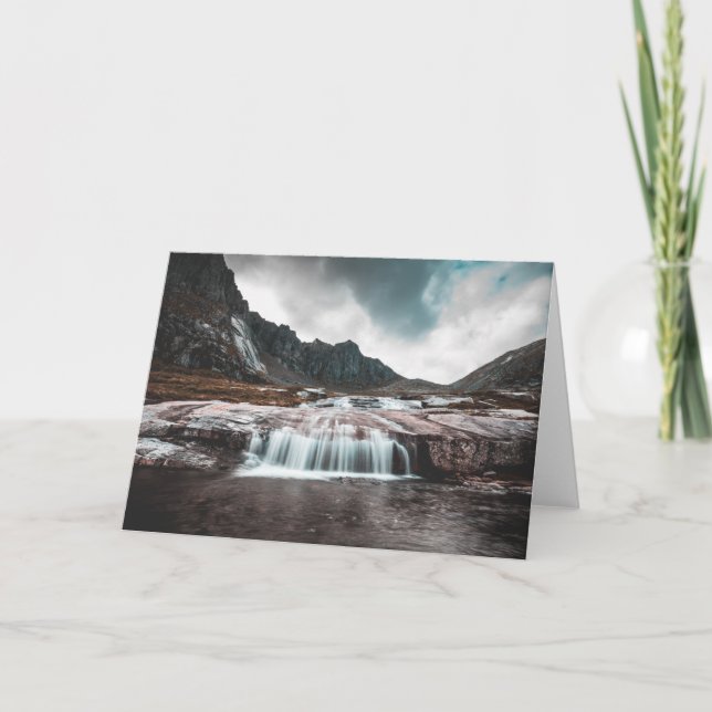 Lofoten Waterfall Landscape Photo Card (Front)