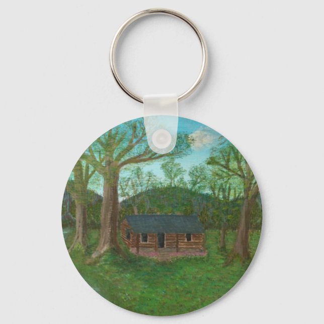 Log Cabin and Trees Key Ring (Front)