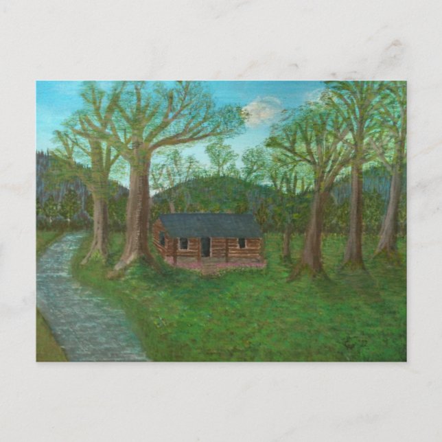 Log Cabin and Trees Postcard (Front)