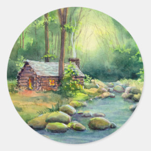 LOG CABIN by SHARON SHARPE Classic Round Sticker