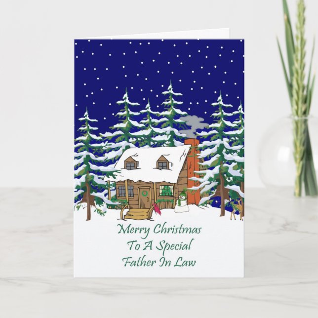 Log Cabin Christmas Father In Law Holiday Card (Front)