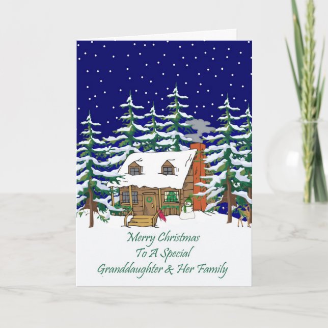 Log Cabin Christmas Granddaughter & Family Holiday Card (Front)