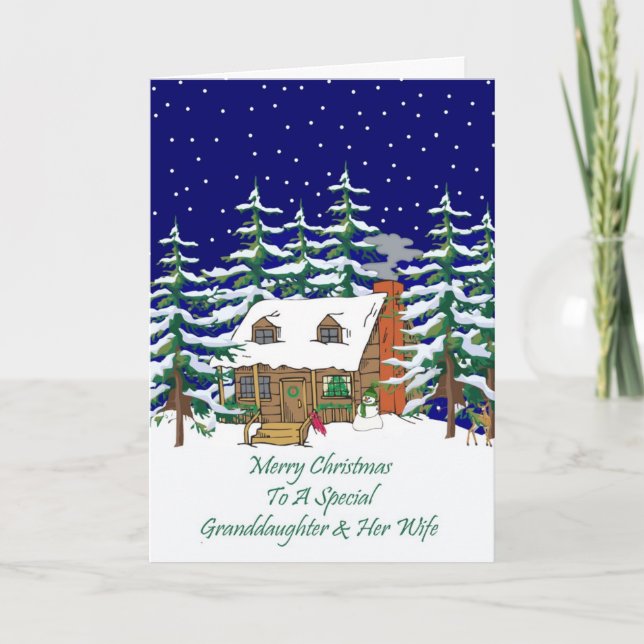 Log Cabin Christmas Granddaughter & Wife Holiday Card (Front)