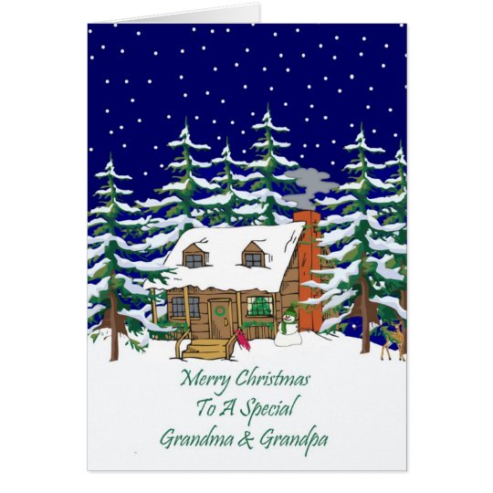 Log Cabin Christmas Grandma & Grandpa Card