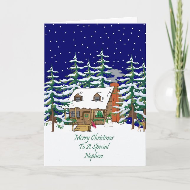 Log Cabin Christmas Nephew Holiday Card (Front)
