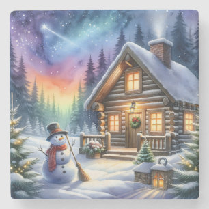 Log Cabin - Christmas Stone Coaster