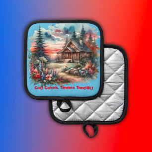 Log Cabin Cosy Corners, Timeless Tranquillity Pot Holder