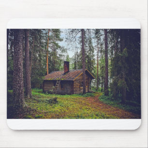 Log Cabin Cottage House Home Finland Landscape Mouse Mat