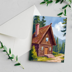 Log Cabin Cottage Mountain Landscape Postcard