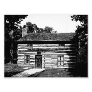 Log Cabin in Black and White Photo Print