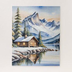 Log cabin in Winter Jigsaw Puzzle