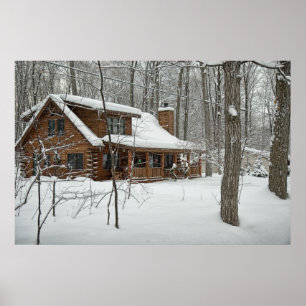 Log Cabin in Winter Poster