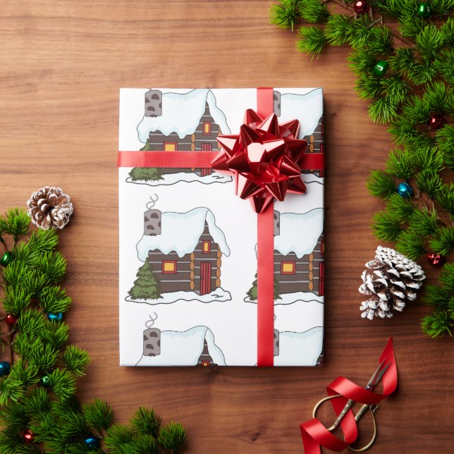 Log Cabin in Winter Wrapping Paper (Holiday Gift)