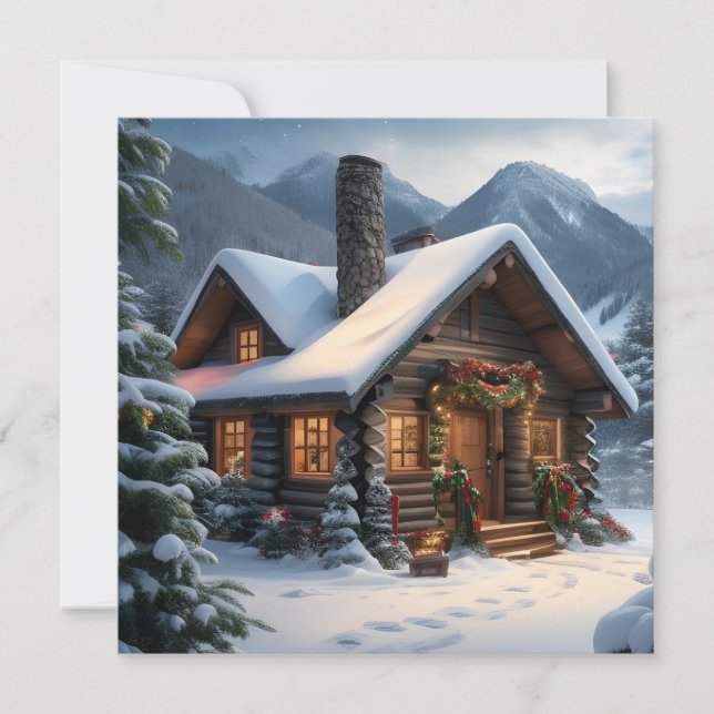 Log Cabin Merry Christmas Card (Front)