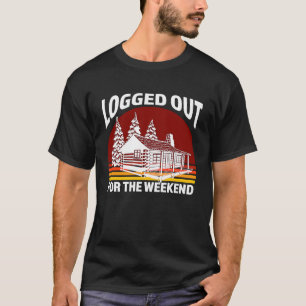 Log Cabin Mountain Life Pine Trees Campfire Logged T-Shirt