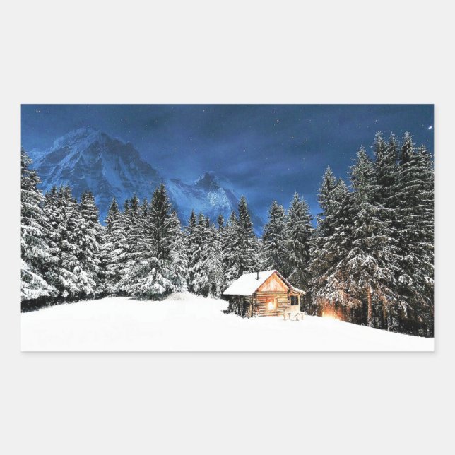 Log Cabin Mountain View Rectangular Sticker (Front)