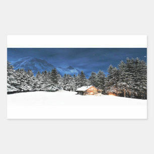 Log Cabin Mountain View Rectangular Sticker