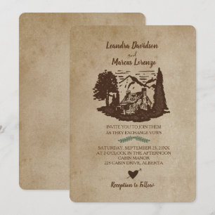 Log Cabin Mountains Rustic Wedding Invitation