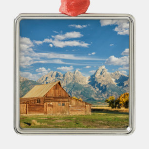 Log Cabin Near Mountain Range Metal Tree Decoration