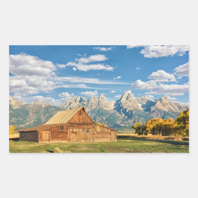 Log Cabin Near Mountain Range Rectangular Sticker (Front)